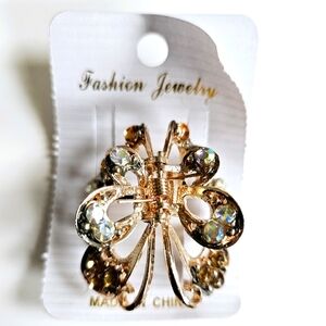 NWT MEDIUM SIZED GOLD ENAMEL & GEMS BUTTERFLY HAIR CLAW CLIP!